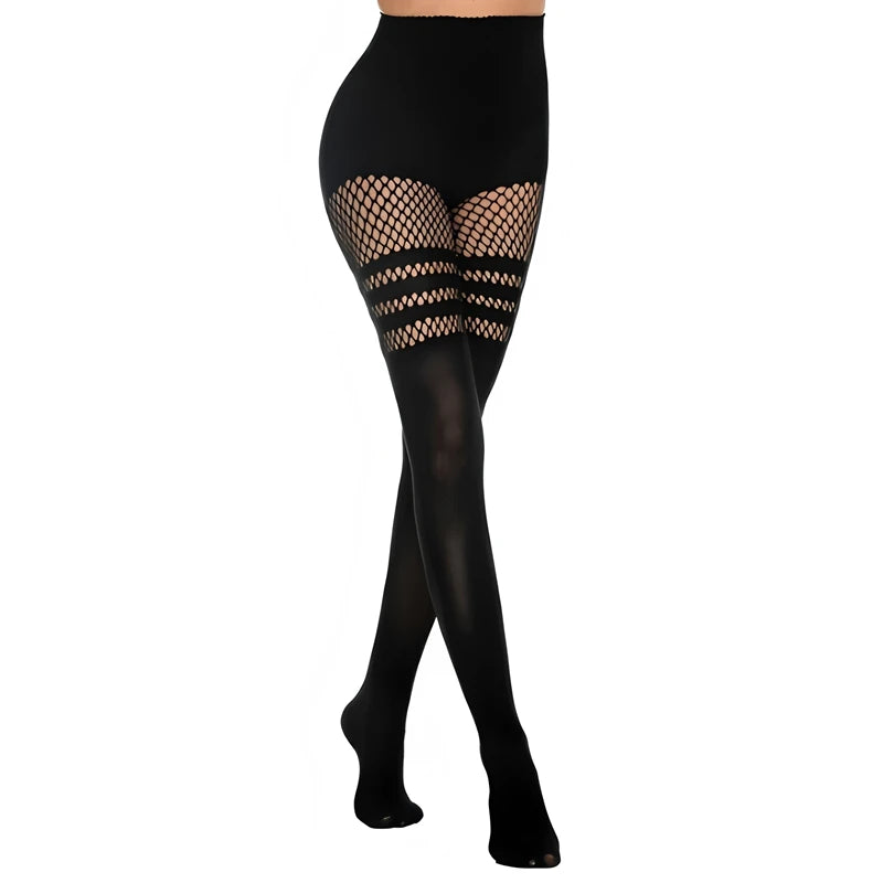 Fashion Black Hollow-out Goth Fishnets Pantyhose Faux Thigh Tights Qme A One Size