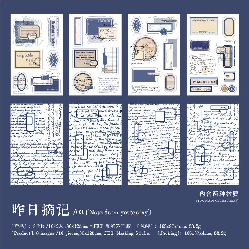 16 Sheets Reader tags Series Vintage style Die Cut Sticker Book DIY Junk Journal Diary Scrapbooking Material Stationery Stickers Qme C