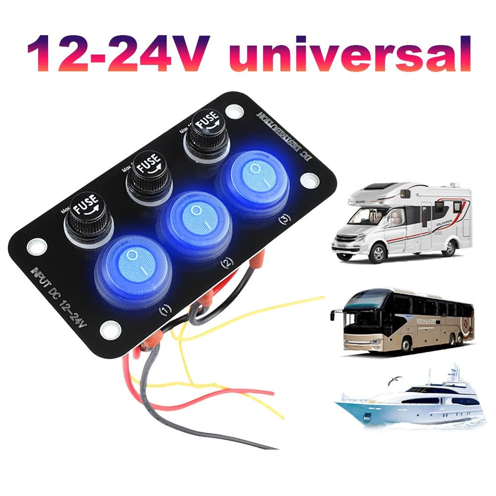 LED Marine Boat Rocker Switch Panel 12V-24V Toggle Switch Panel Light 10A Fuse Blade for Boat Truck Trailer Camper Caravan RV Qme