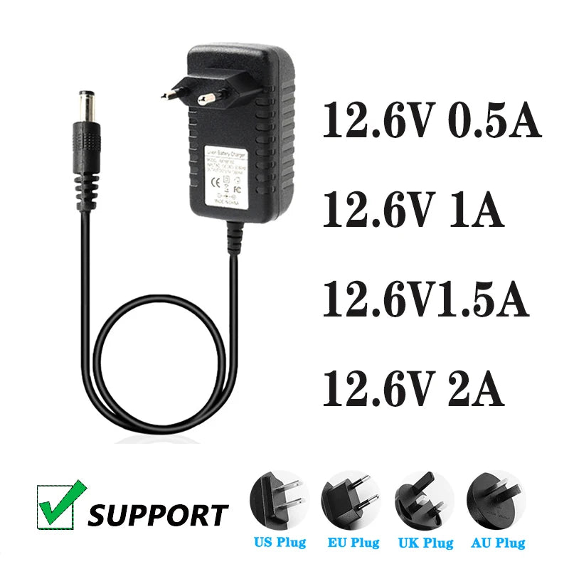 12.6 V1A 2A DC Power Adapter 18650 Lithium Battery Li-ion Charger for 3s 12.6V 2000MA Lithium Battery Pack Qme