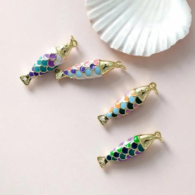 Fashion Cute Colored Enamel Fish Charms For Jewelry Making Supplies Bohemian Animal DIY Earring Bracelet Necklace Accessories Qme