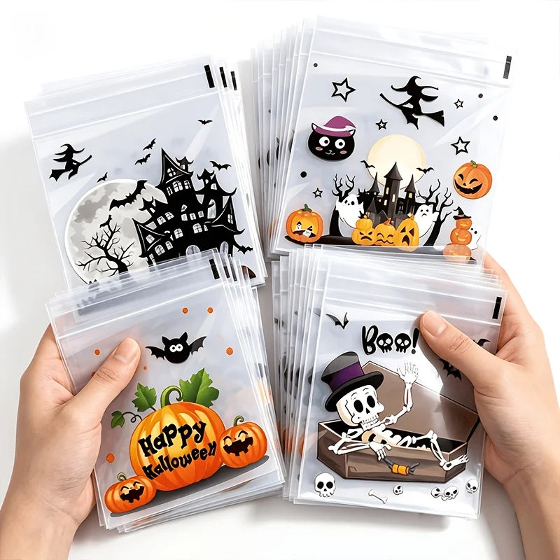 100Pcs Halloween Cartoon Bat Skeleton Transparent Packaging Bags,Suitable for Storing Candy At Parties,Halloween,carnival Nights Qme