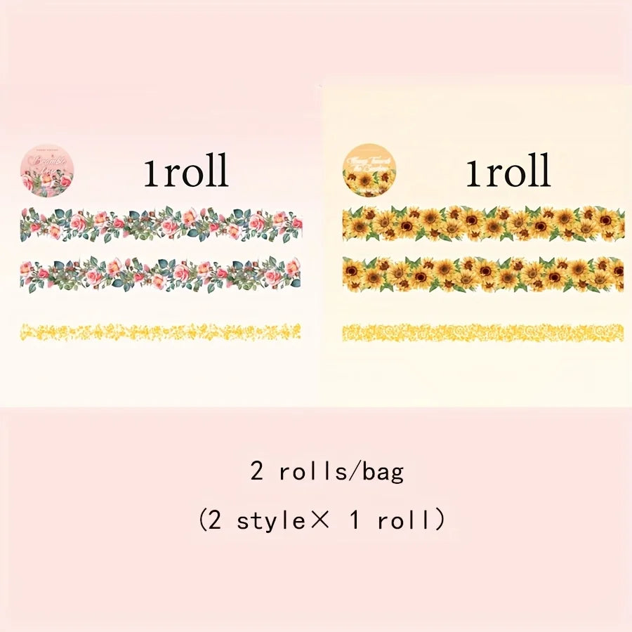 2 Roll 200cm PET Shell Light Tape Spring Fresh Flower Hand Account DIY Greeting Card Cup Photo Frame Notebook Decoration Tape Qme D