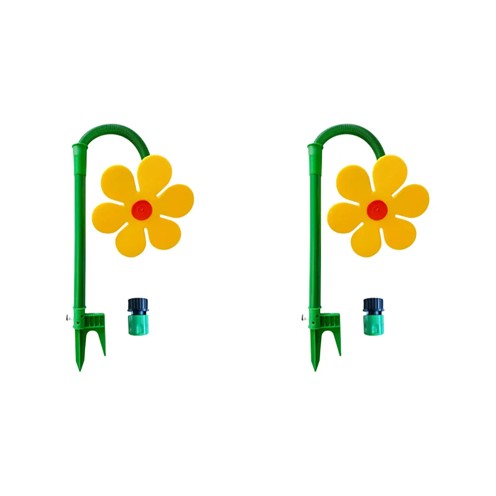NEW Crazy Spin Sprinkler Flower Shape Dancing Daisy Sprinklers 360 Rotating Water Spray for Yard Lawn Watering Garden Decor Qme 2PCS Yellow