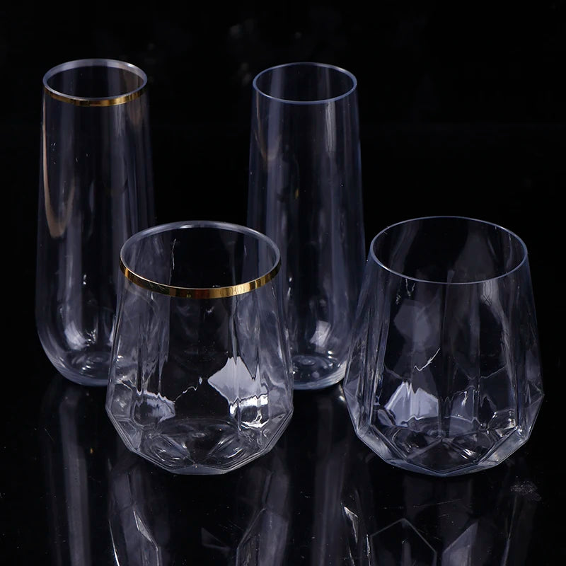 9 Plastic Champagne Flutes Stemless Glasses Toasting Drinkware Party Qme