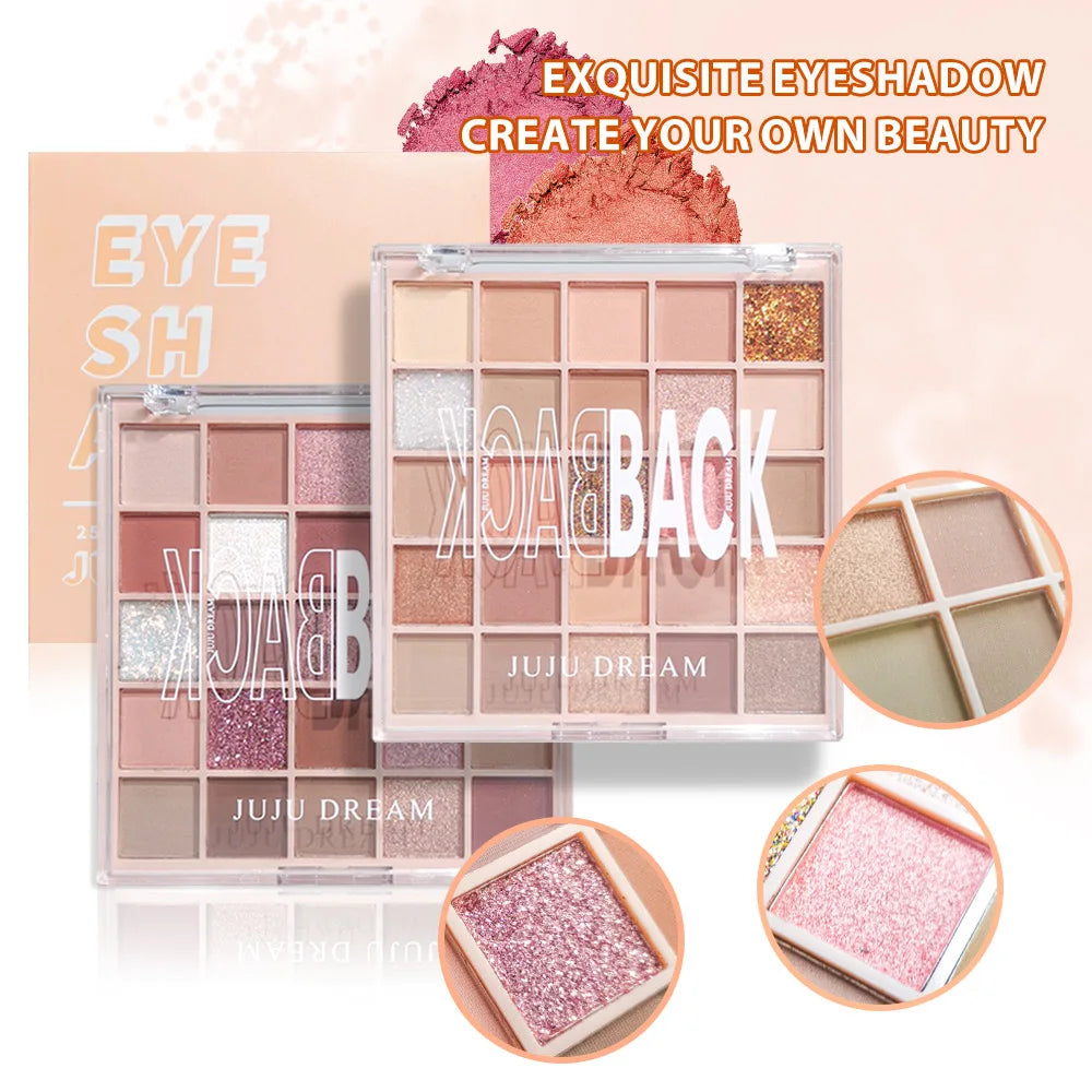 25-Color Eyeshadow Palette Matte Glitter Waterproof Long-lasting Easy Qme