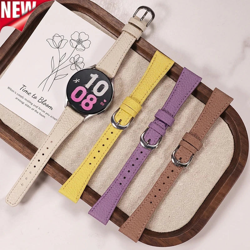 20mm Leather Band for Samsung Galaxy Watch 8 40mm Lychee Pattern Correa for Galaxy Watch 7 6 5 4 40mm 44mm Strap Qme