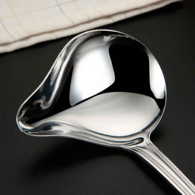 Stainless Steel Long Handle Sauce Serving Spoons Soup Ladle Spout Qme