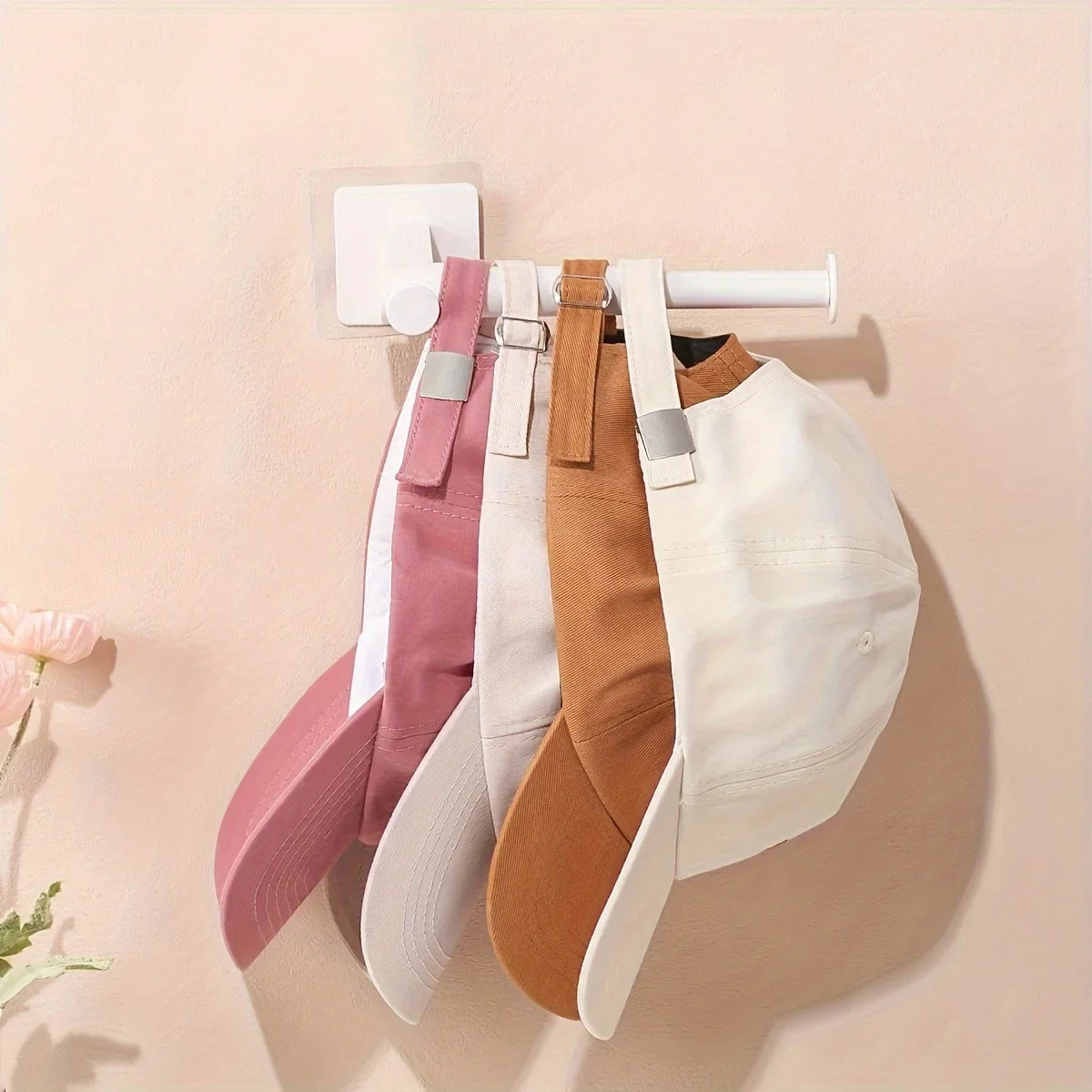 1pc L Shape Multifunctional Hooks, White Retractable Hat Rack, Wall Mounted Hat Organizer, Self Adhesive Cap Holder, Qme