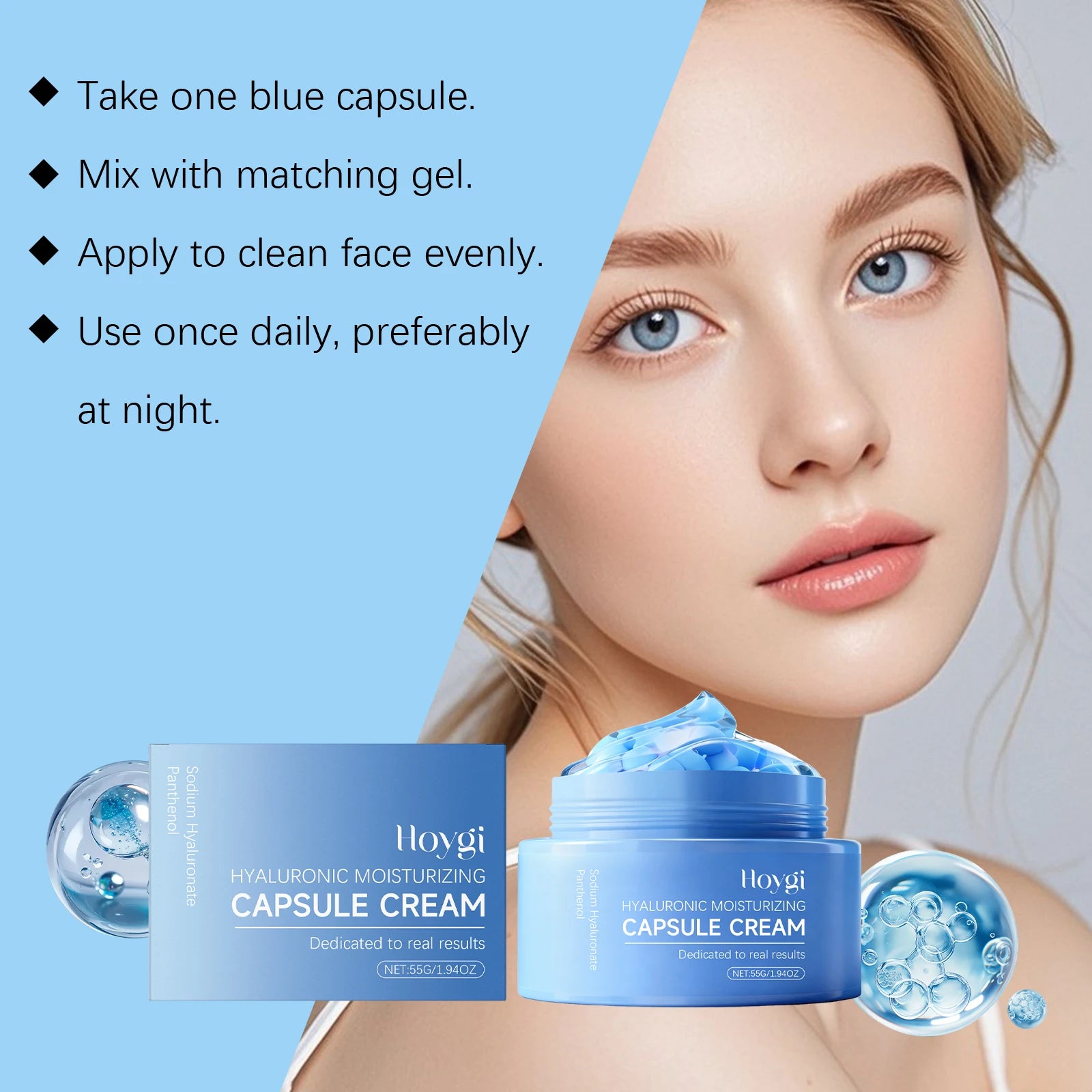 Hyaluronic Acid Moisturizing Capsule Cream Deep Hydration Skin Soothing Improves Texture Barrier Two-Component Moisturizer Qme