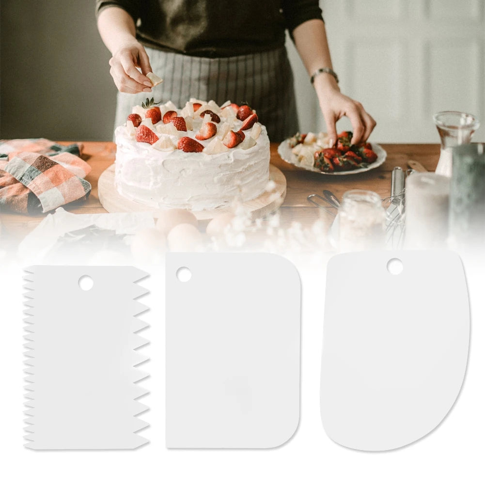 3Pcs Plastic Dough Scraper Cutter Set Cake Cream Spatula Baking Tool Pastry Fondant Decoration Kitchen Accessories Qme