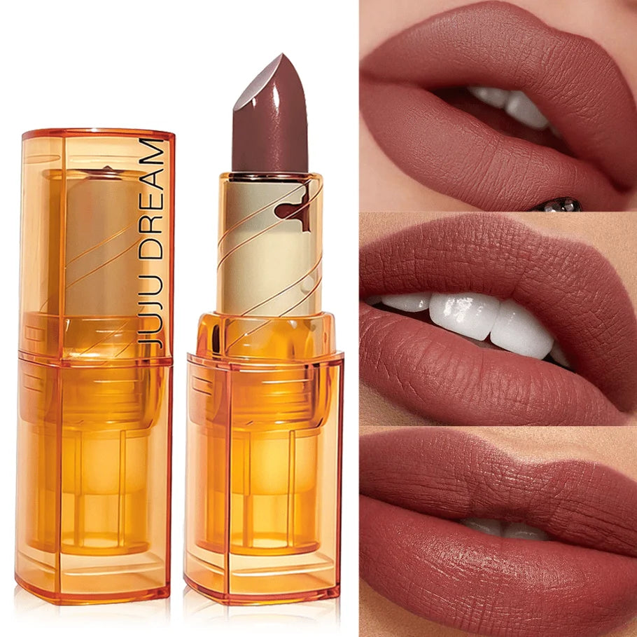 JUJU DREAM Amber Transparent Tube Velvet Lipstick Retro Brown Matte Qme