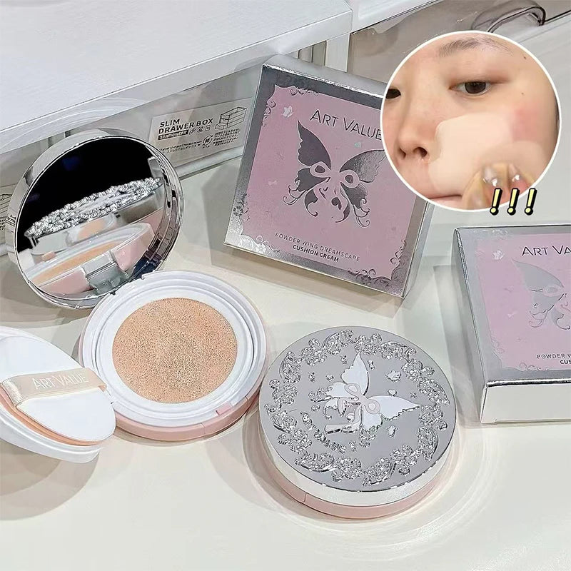 QIBEST Moisturze Air Cushion Cream Quick Foundation Cream Makeup Base Waterproof Lasting Foundation Concealer Brightening Face Qme