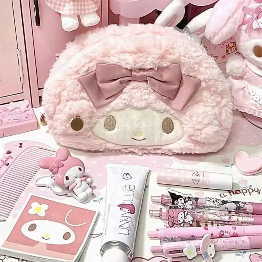 Sanrio KT Cat Plush Pencil Case High-value Cross Cute Bow Cartoon Qme