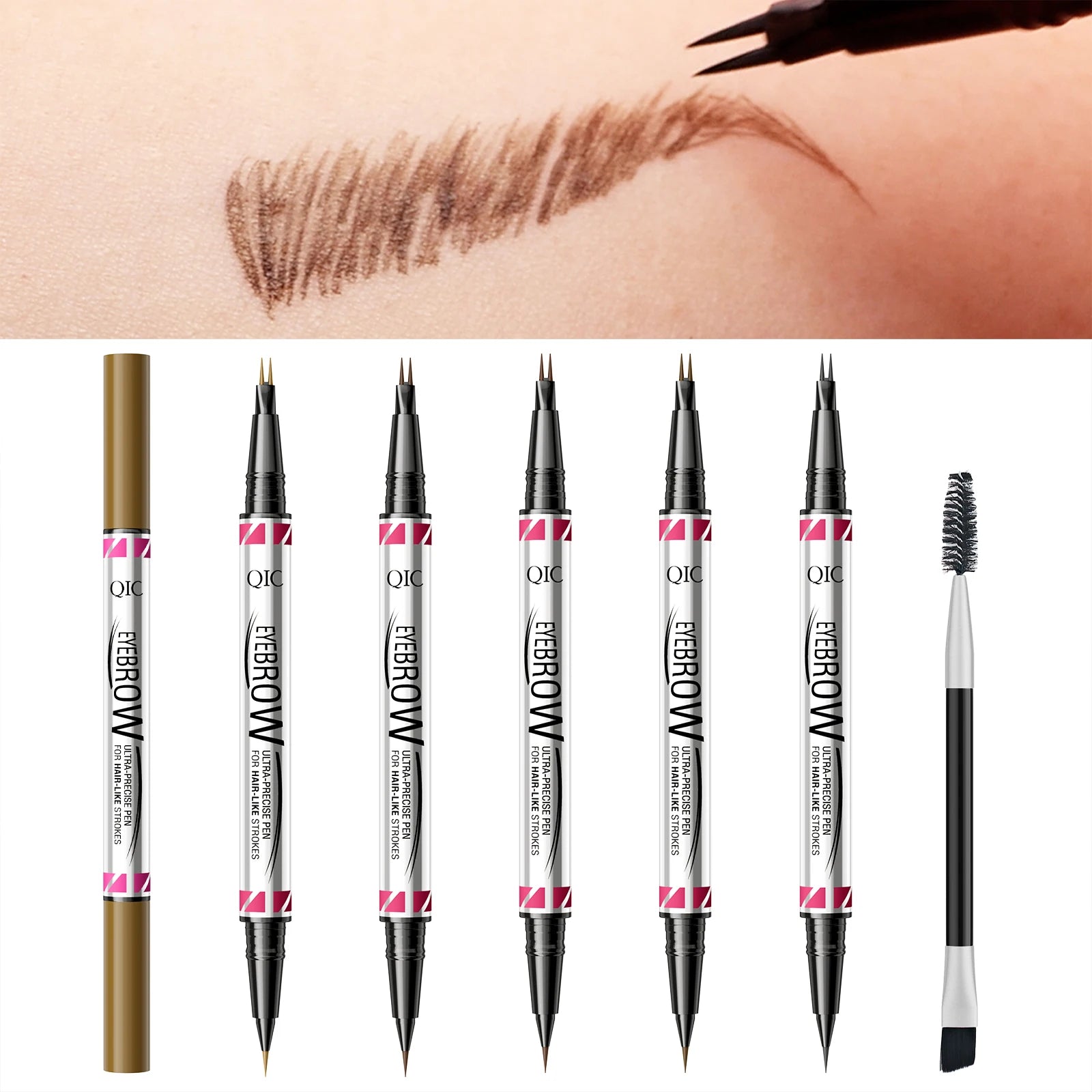 Waterproof Eyebrow Pencil with Micro Blade Tip & Brush Ended Liquid Brow Marker, Quick-Dry Non-Smudge Formula, Sweatproof Qme