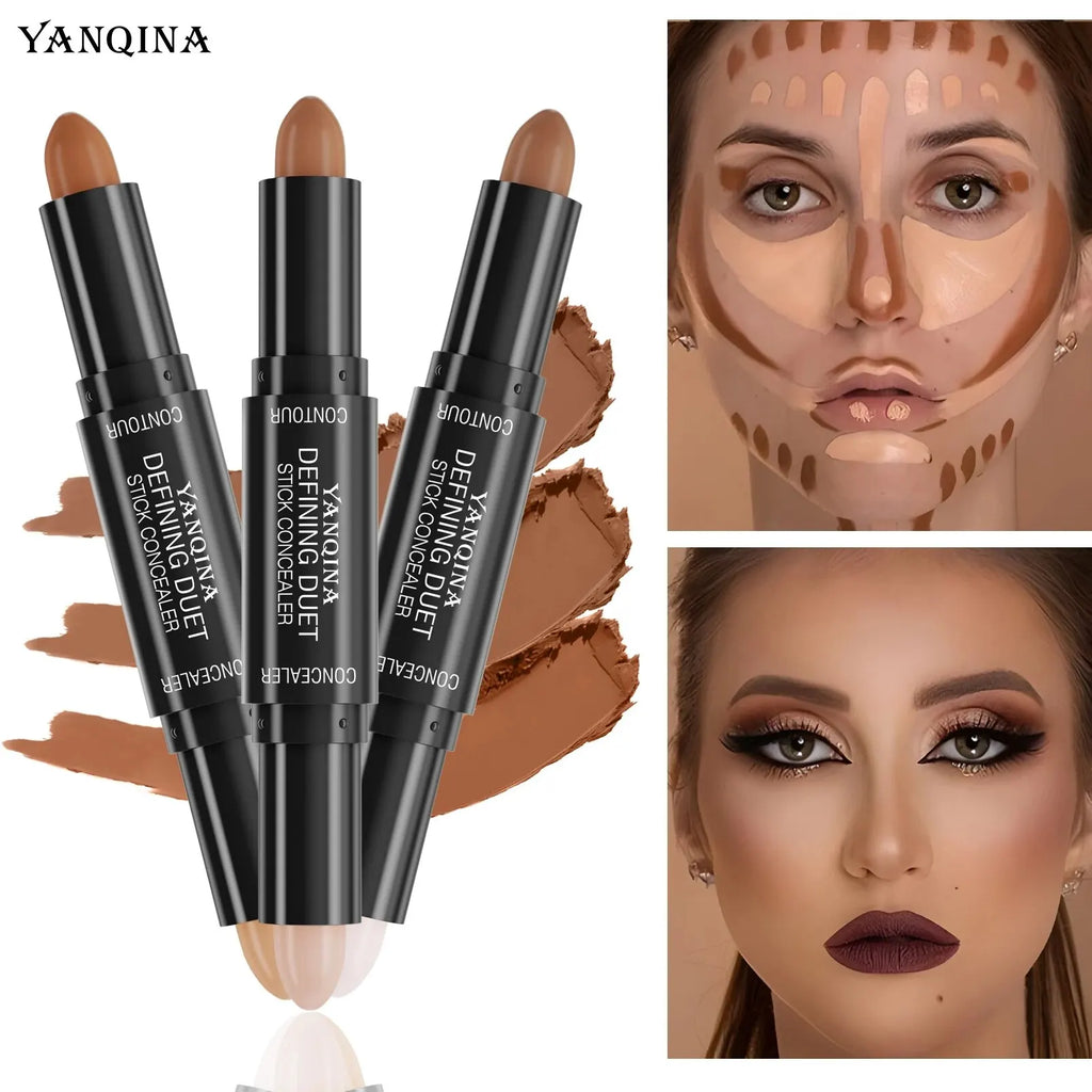 Contour Stick Duo, Double-Ended Highlight and Shadow Cream, Waterproof Full Coverage Concealer, Natural Finish Makeup for All Sk Qme