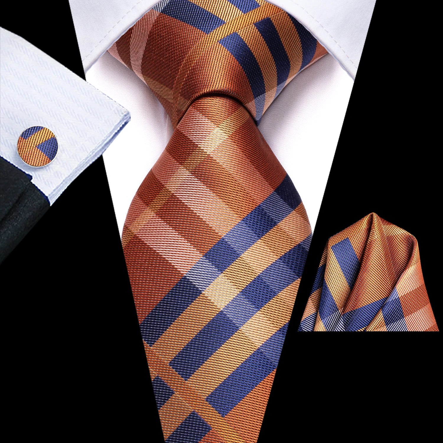 Hi-tie Formal Striped Men's Elegant Tie Handkerchief Cufflinks Qme