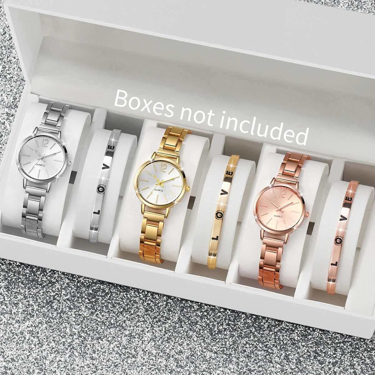 6 Pçs/set Moda Feminina Relógios Simples Pequeno Mostrador Relógio de Quartzo Pulseira Conjunto Reloj Mujer (Sem Caixa) Qme 3pcs