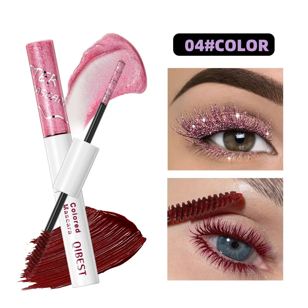 QIBEST 2 In 1 Diamond Glitter Mascara Lasting Colored Mascara Eyelashes Thickening Voluminous Double Ended Waterproof Mascara Qme 04