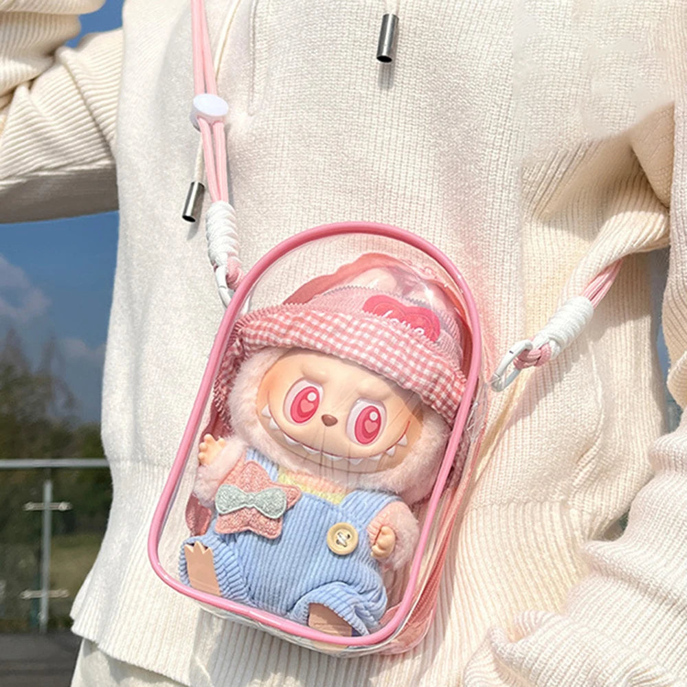 High Transparency Crossbody Bag Storage Bag Blind Box Doll Dustproof Carrying Bag For Going Out Qme pink