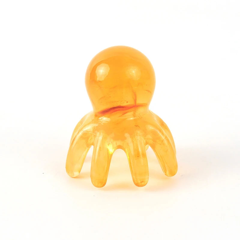 Resin Octopus Shaped Head Meridian Acupoint Massage Comb Wide Tooth Qme Brown