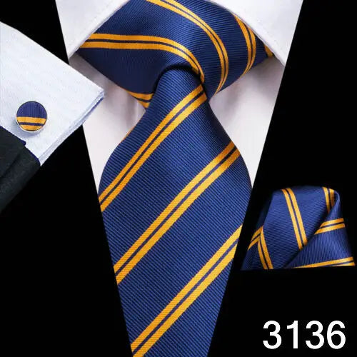 Tie Men 3-Piece Wedding Accessories Cufflinks Pocket Handkerchief Qme DPTH-LDSN3136