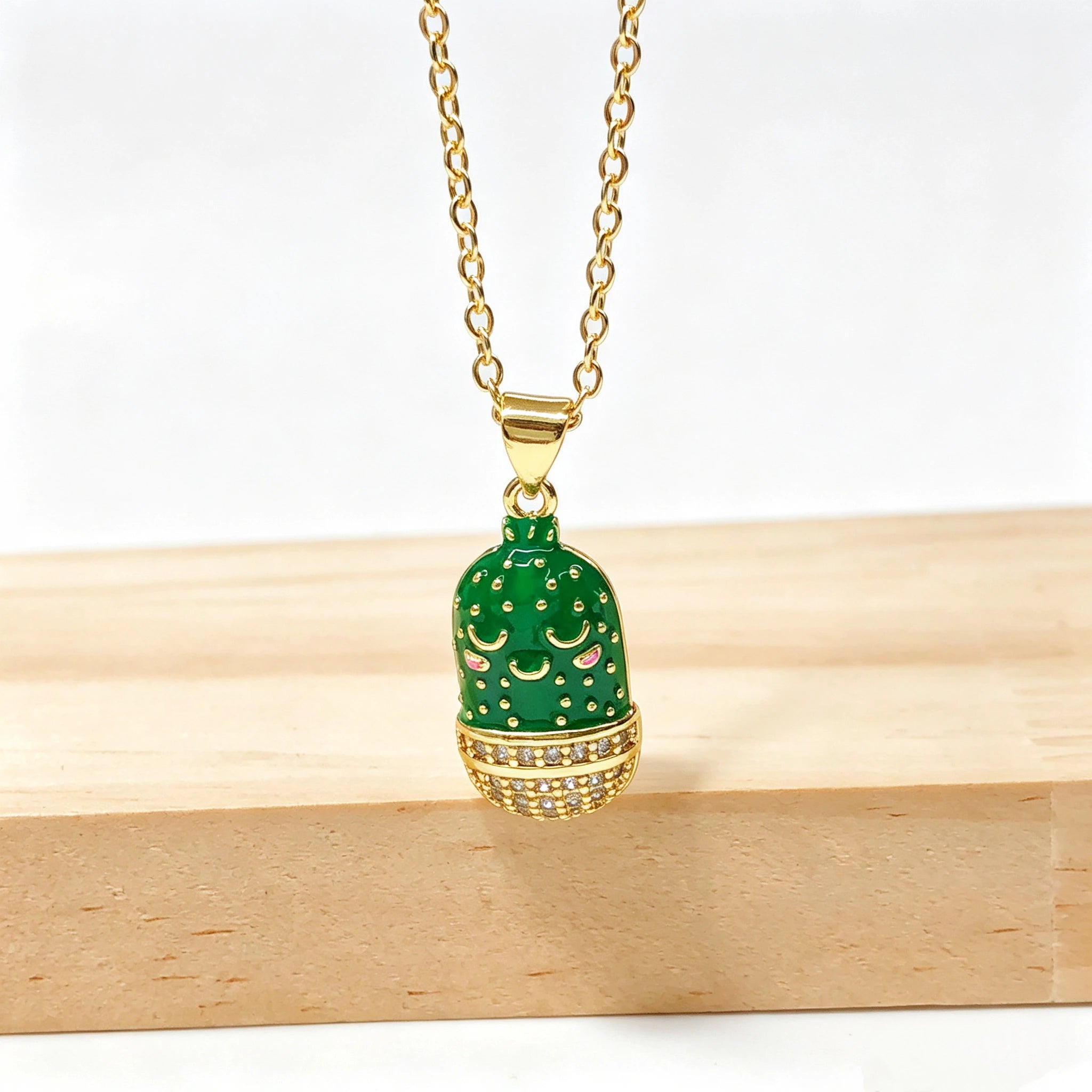 Gold Plated Multicolor Zircon Enamel Art Cactus Pendant Necklace Bohemian Floral Jewelry For Women Casual Vacations Gift New Qme 5