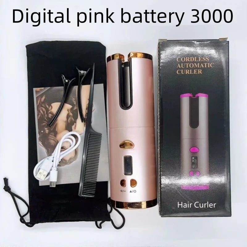 Automatic Hair Curler Wireless With Heat Timer Modes Rechargeable Portabl Fast Heating Styler For Perfect Curls Every Time Qme Pink battery 3000