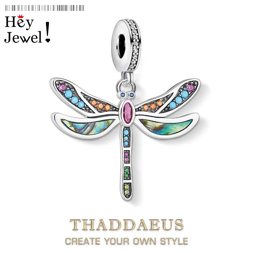 Colorful Dragonfly Charm Women Bohemia Fashion Jewelry Pure 925 Sterling Silver Pendant Qme Ring