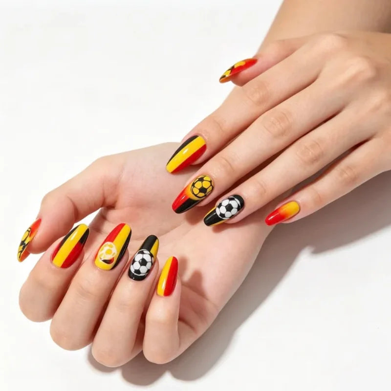 Germany Press On Nails Football Theme Fake Nails Waterproof Full Cover Nail Tips For Fans Qme
