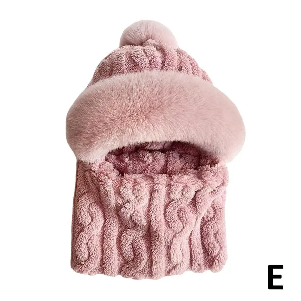 Women's Autumn Winter Thickened Scarf Mask Integrated Ear Protection Windproof Hat Parent-Child Children's Warm Head Cover Cap Qme Pink One size