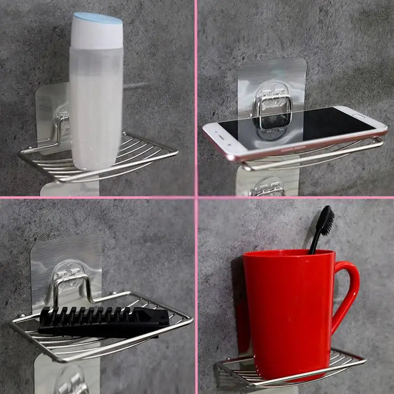 1pc Stainless Steel Soap Rack Soap Box Light Luxury Shelf Punch-free Nail-free Bathroom Single Layer Drain Wall Hanging Qme