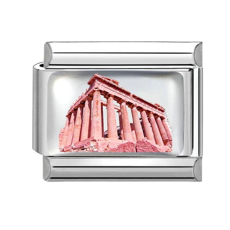 New2026 Hot Fashion Church Tower of Pisa Roman Colosseum Charm Italian Links Fit 9mm Bracelet Stainless Steel Making DIY Jewelry Qme Style 12