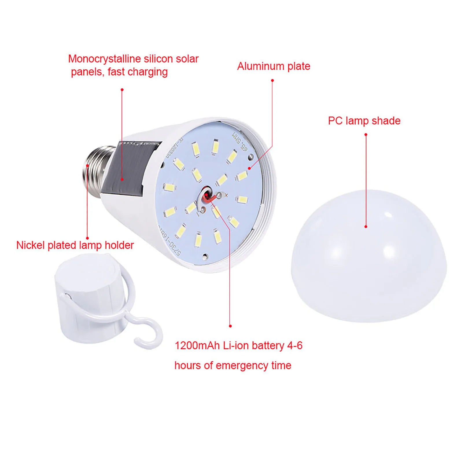 Solar LED Light Bulb with Solar Panel Portable Emergency Camping Lamp Waterproof Outdoor Hiking Light Cold White Qme