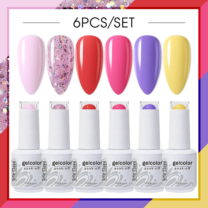 Arte Clavo Glitter Semi Permanent Nail Art LED UV Gel Polish Sparkly