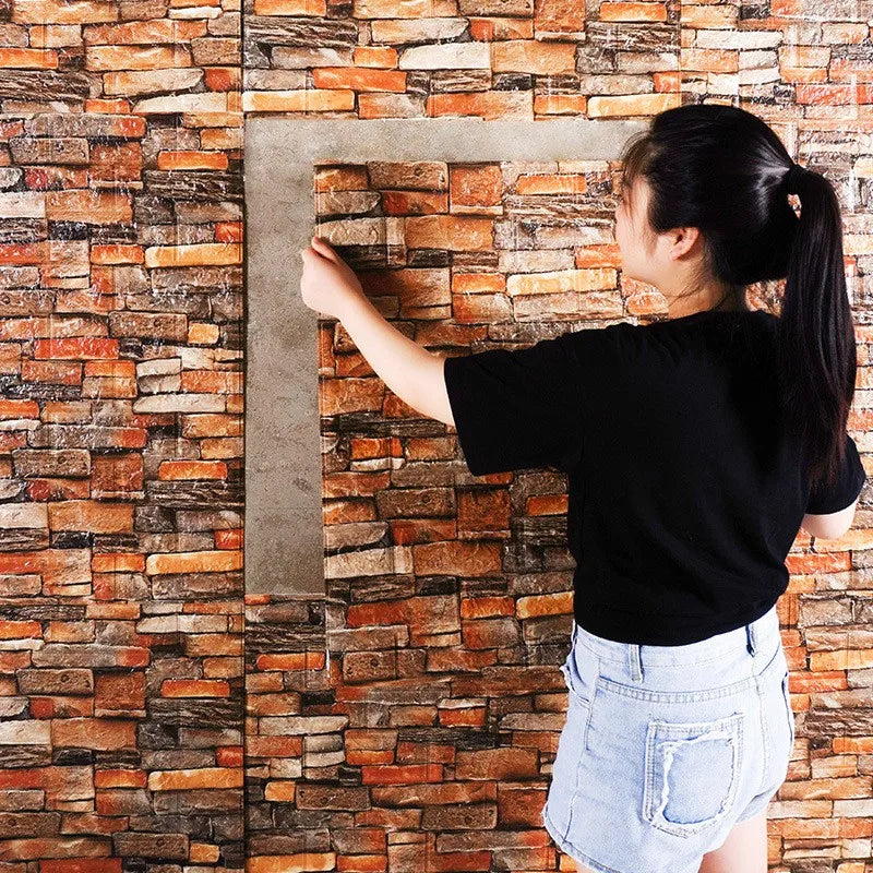 12Pcs 35*30cm High Quality 3D Foam Wall Panel Brick Retro Wallpaper Ceiling Self Adhesive Wallpanel Background Home Decoration Qme