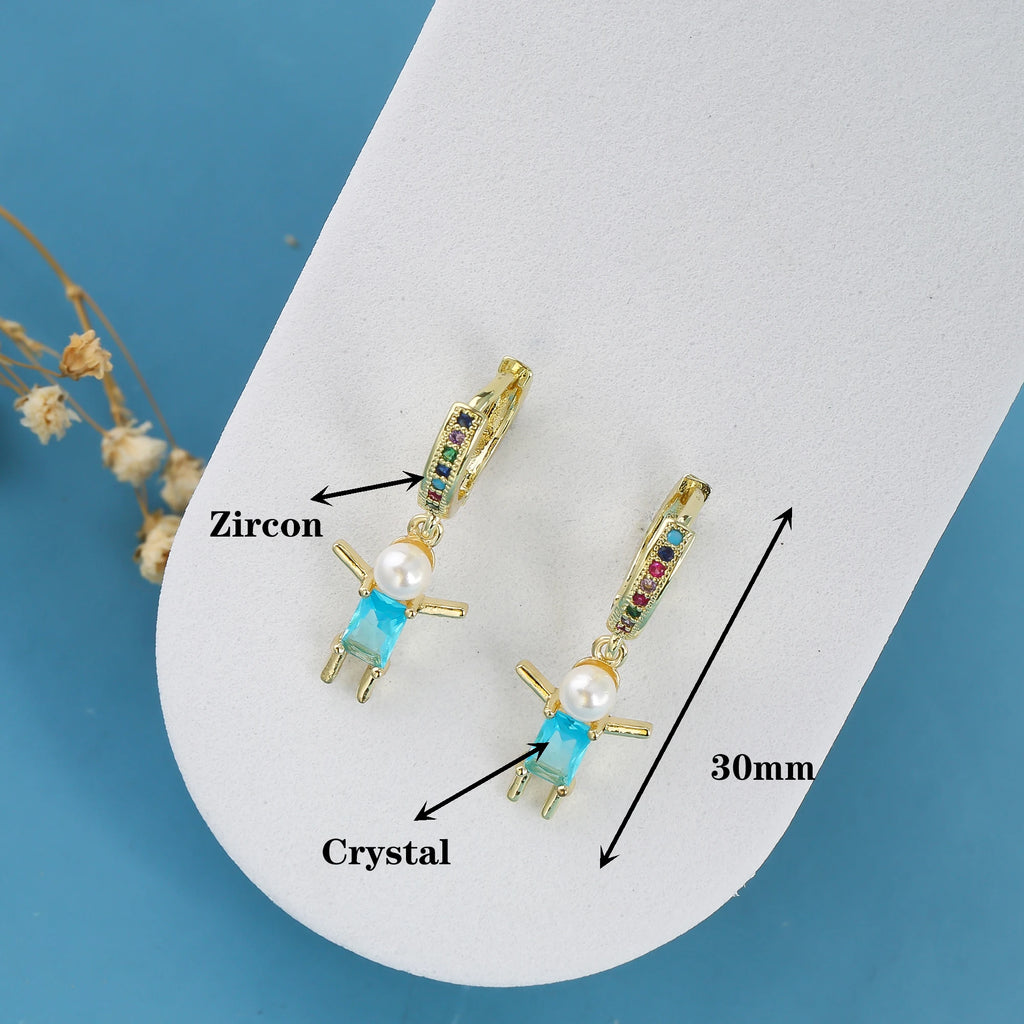 Hot Sale Cute Crystal Zirconia Design Small Doll Character Drop Earrings Simple For Woman Girl Birthday Jewelry Friendship Gift Qme