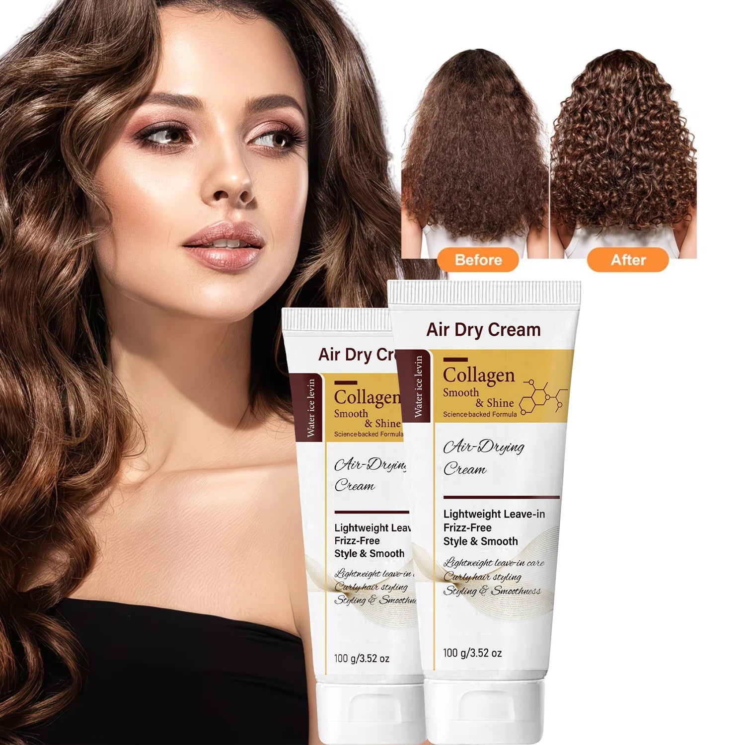 Collagen Leave-In Hair Cream, Air Dry Frizz-Free Styling for Shiny Hair Qme