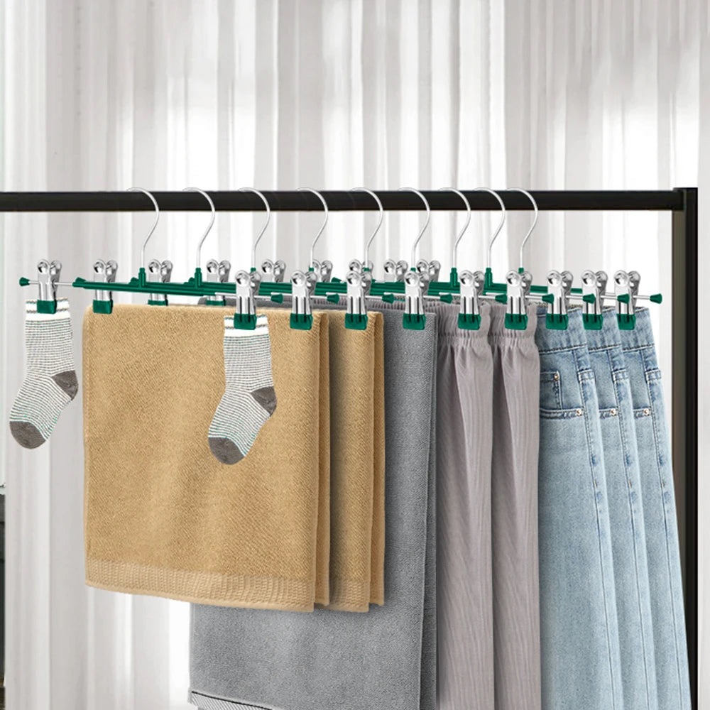 Adjustable Metal Hangers with Clips, Non-Slip Space-Saving for Pants/Skirts & All Garments, Keep Clothes Tidy & Organized Qme