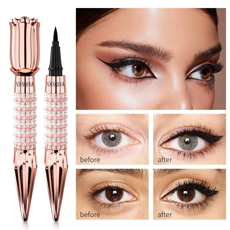 YANQINA Precision Liquid Eyeliner Pen - Long-lasting, Waterproof, Transfer-proof, Quick-Dry Black Eyeliner with Sparkling Design Qme