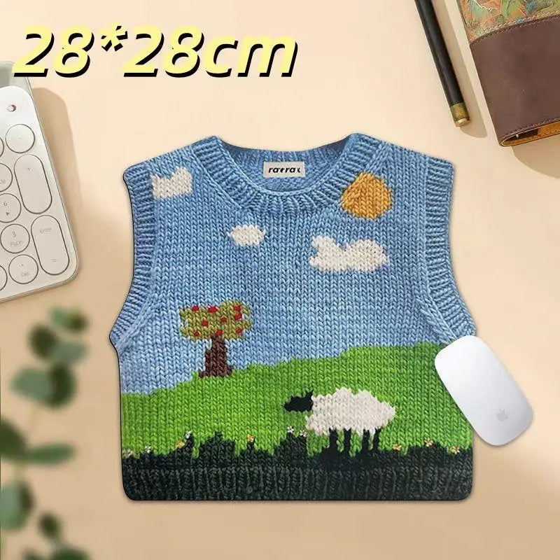 Desk Anti-slip Sweater Mouse Mat Simulated Printing Knitted Pad Cute Qme A8