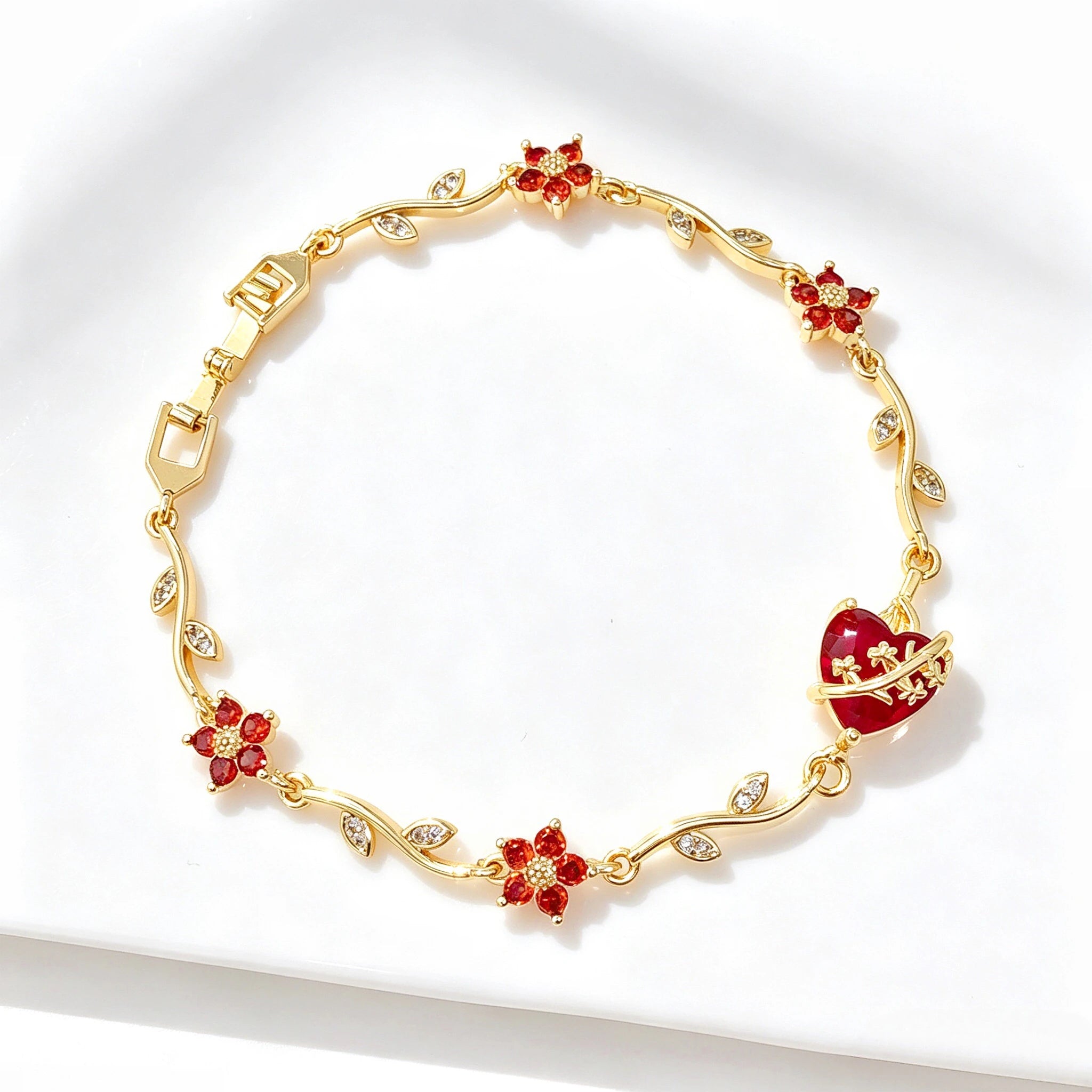 Hot Sale Flower Chain Sacred Heart Shaped Crystal Cross Bracelet Lucky for Women Girls Daily Party Jewelry Religious Gifts Qme 1