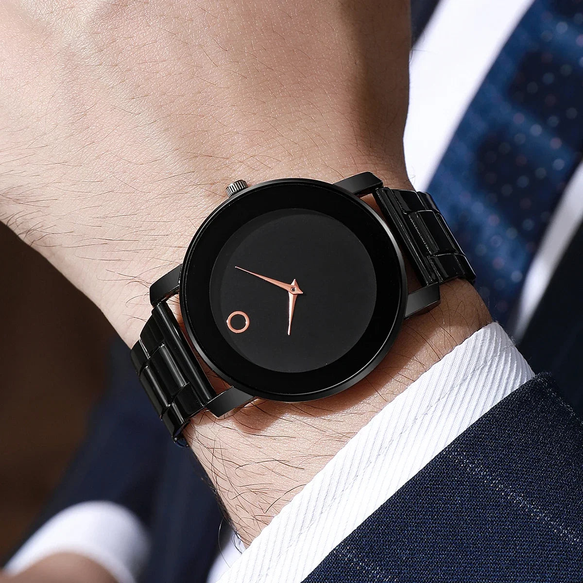 3 pçs moda masculina relógios de negócios conjunto simples dial relógio de quartzo para relógio masculino reloj hombre Qme black