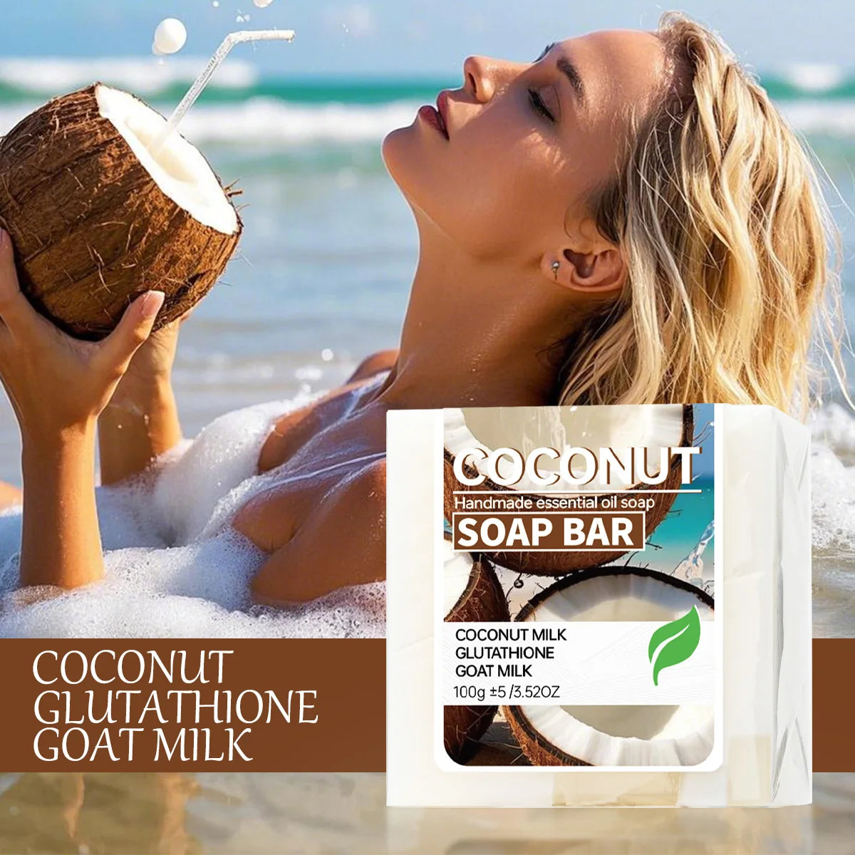 Coconut Milk Moisturizing Soap Glutathione Brightening Cleansing Goat Qme