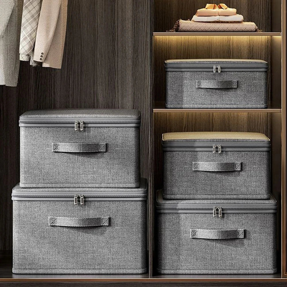 Soft Cover With Zipper Storage Box With Lock, Folding Storage Clothes Box, Organizing Portable Box Qme