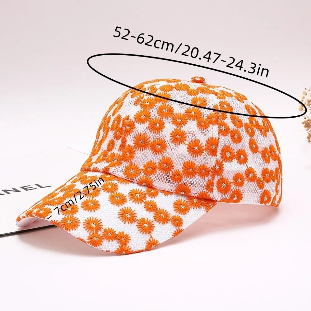 Casual Embroidered Flower Baseball Cap Adjustable Breathable Visors Qme
