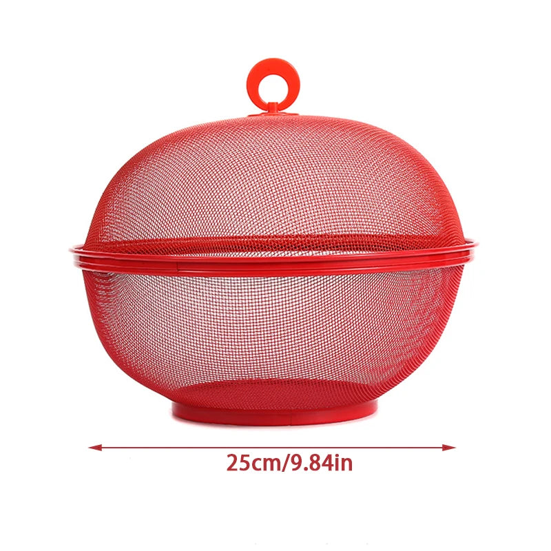 Portable Metal Storage Basket Lid Mesh Prevent Flies Fruit Kitchen Qme