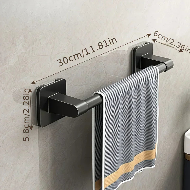 Wall Mounted Towel Rack Bathroom Storage Rack No Drilling Bathroom Horizontal Bar Towel Rack Kitchen Bathroom Accessories Qme Black 30CM