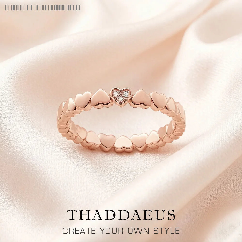 Ring Love Hearts Europe Style Romantic Fine Jewelry For Women Brand New Pure 925 Sterling Silver Gift Qme Rose Gold Color 7