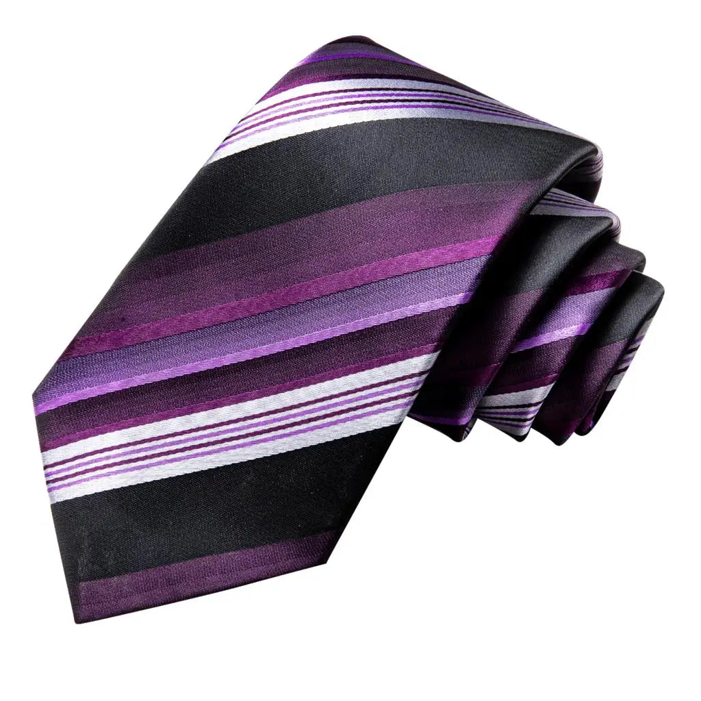 Striped Purple White Tie With Brooch Silk Elegent Necktie For Men Handky Cufflink Fashion Wedding Business Party Hi-Tie Designer Qme
